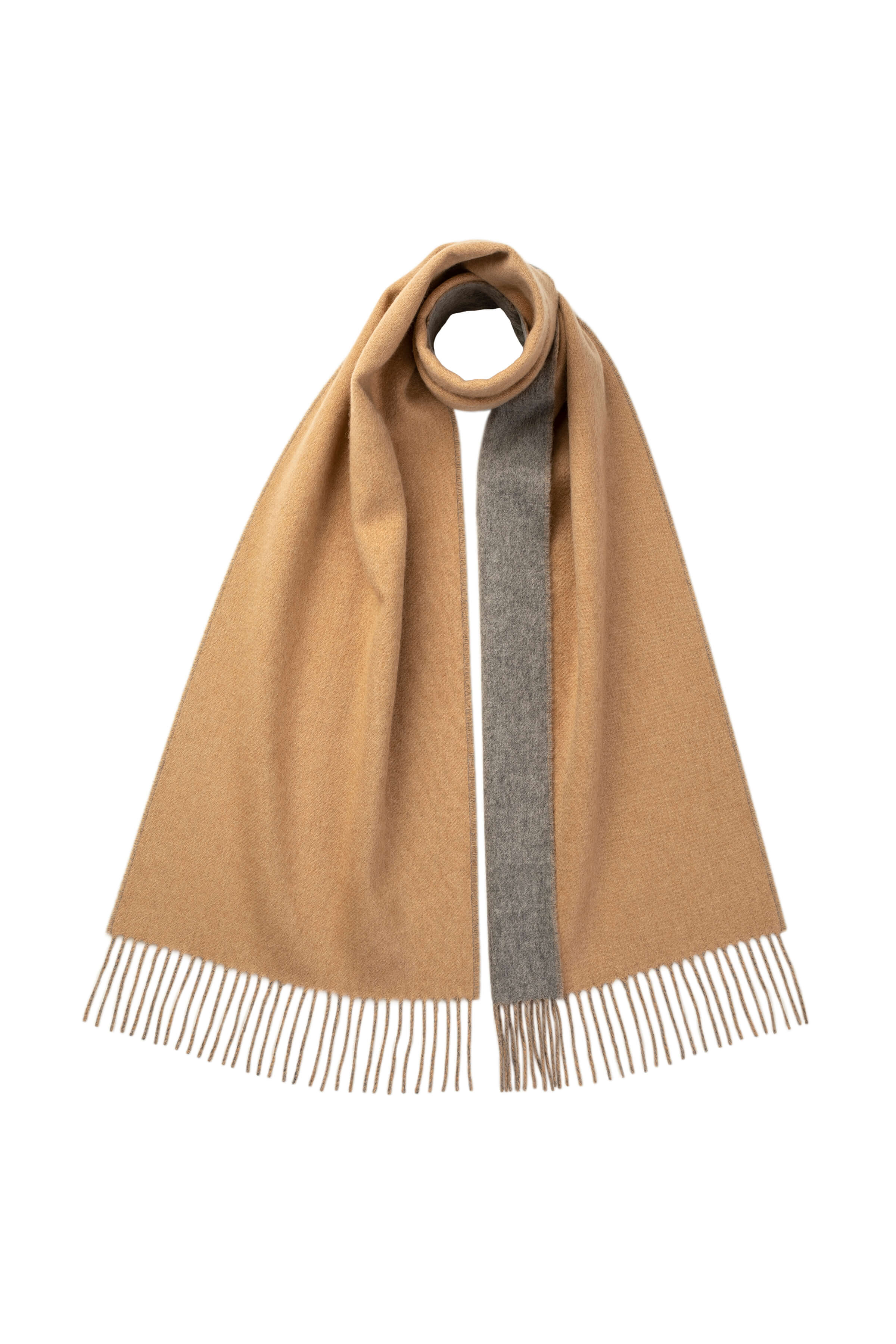Camel & Light Grey Reversible Cashmere Scarf | Cashmere