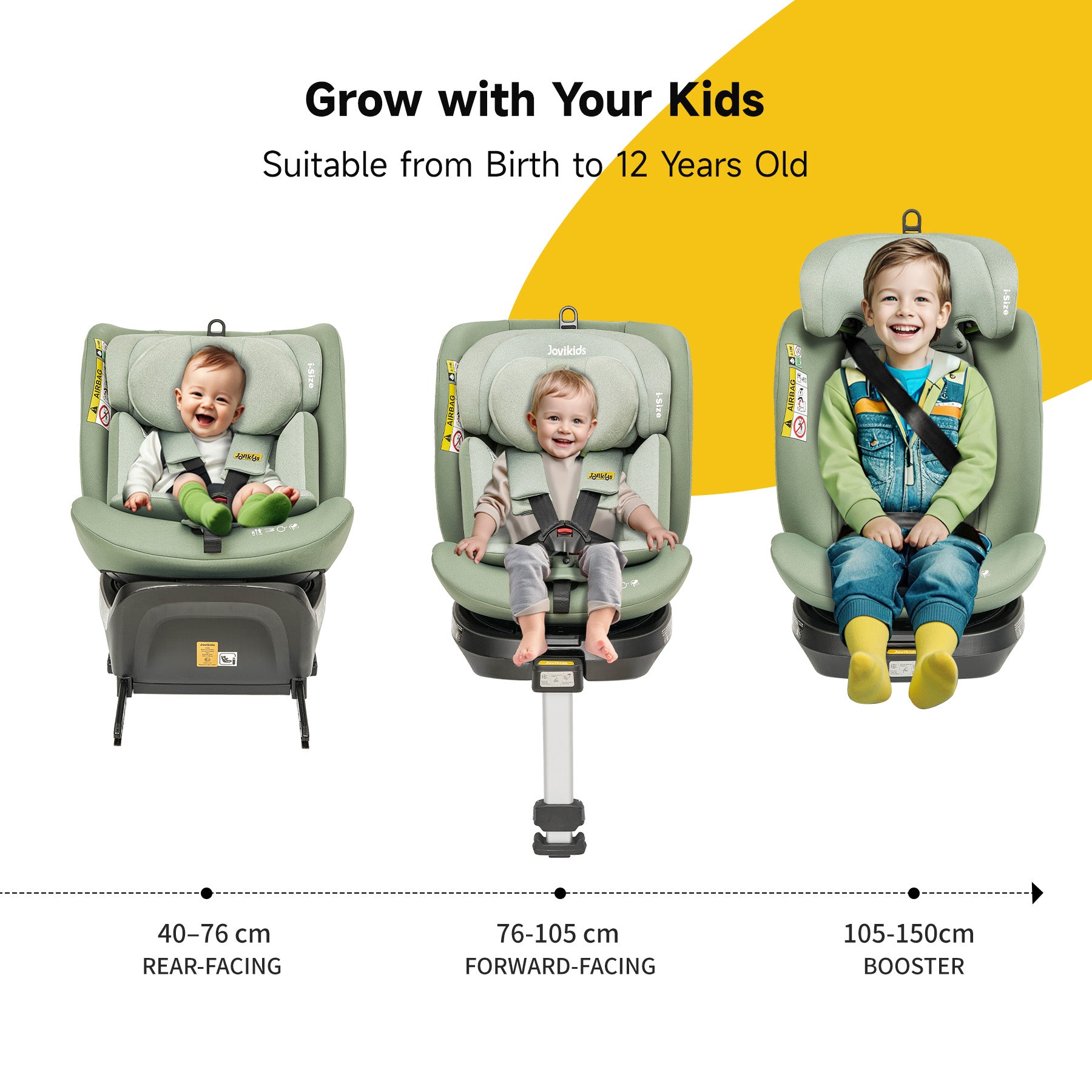 Jovikids Ranger 360° 回転 i-Size カーシート 40-150cm グリーン