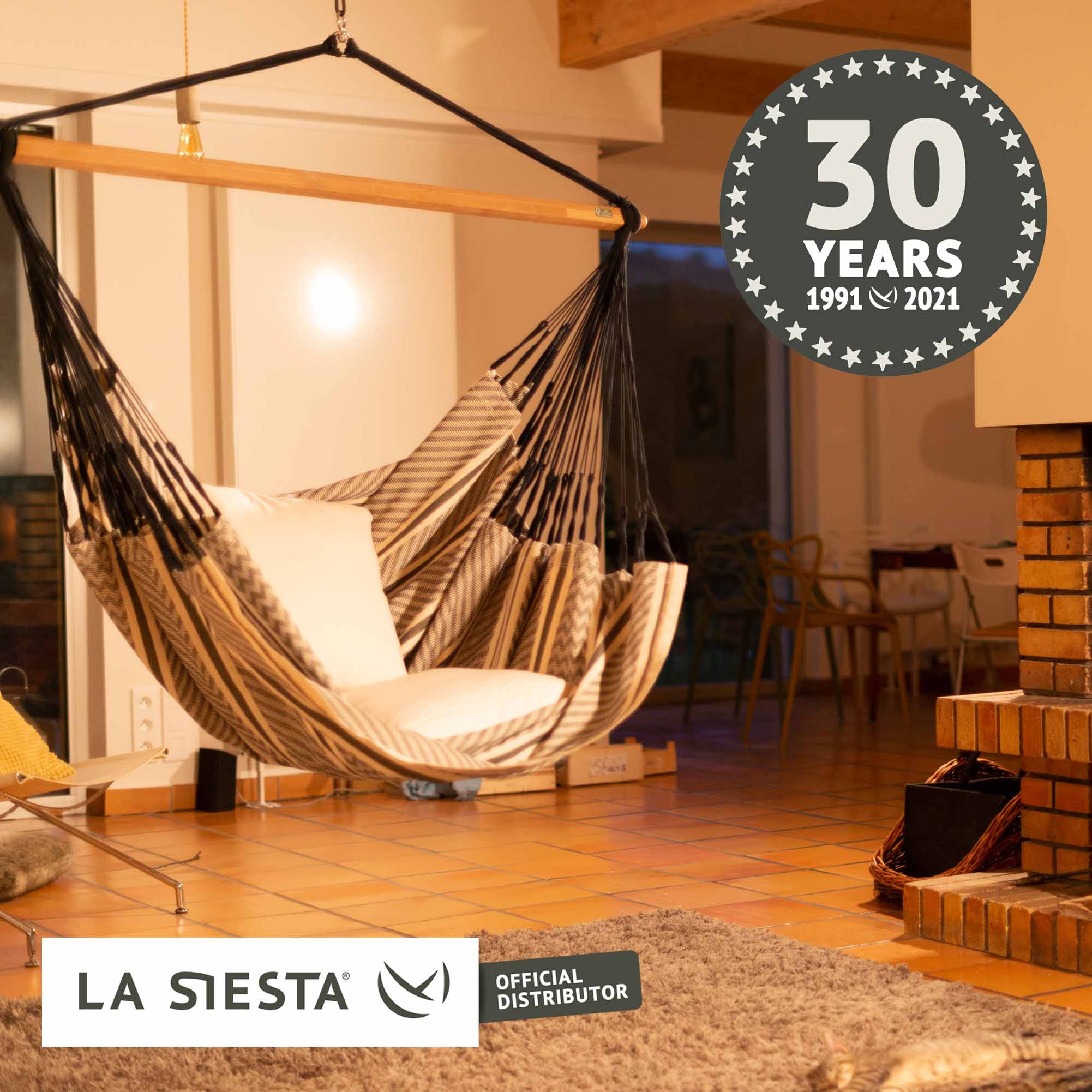 ラシエスタ LA SIESTA ブラウンハンモックチェアと新品フィクシング