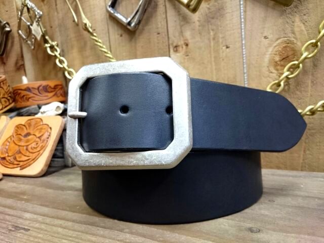 栃木オイル多脂革レザーベルト【ブラック】45mm ／ギャリソンバックル付