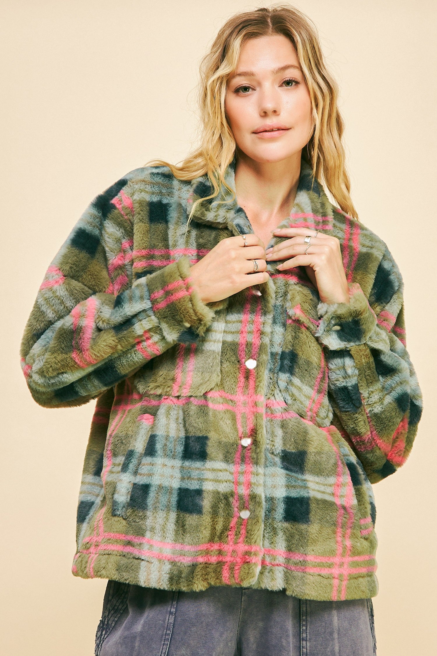 Davi & Dani Plaid Jacket in Olive/Orange – June Adel