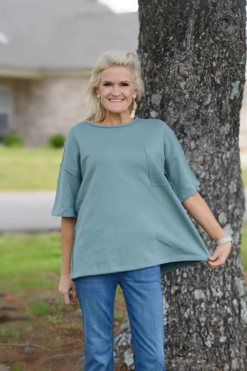 Easel French Terry Top in Teal Green – June Adel