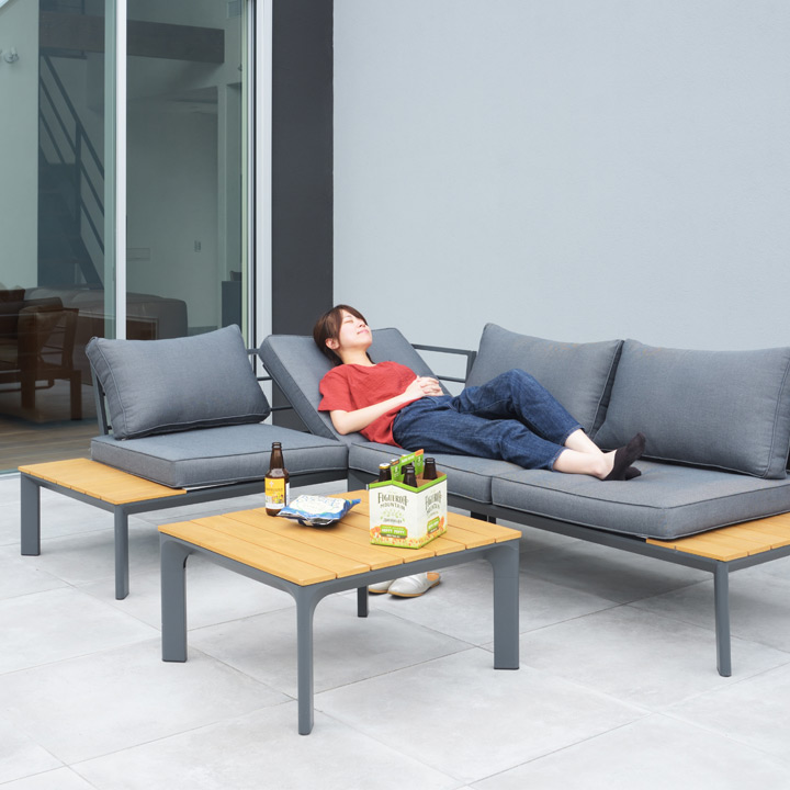 人工ラタンガーデンソファセット幅202cm カウチソファー テーブル（594