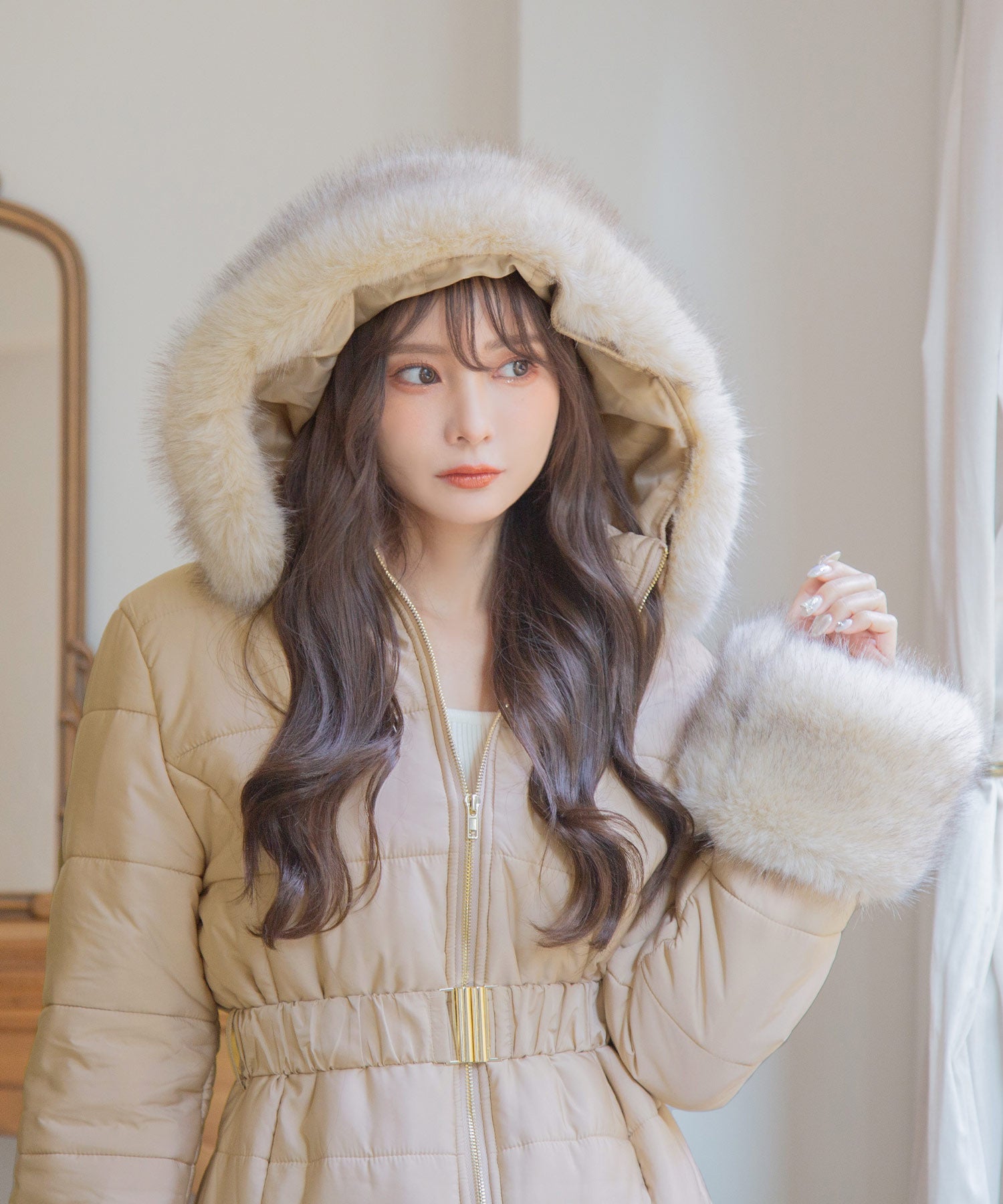 ベルト付き中綿ダウン風ロングコート JB21620 | レディース