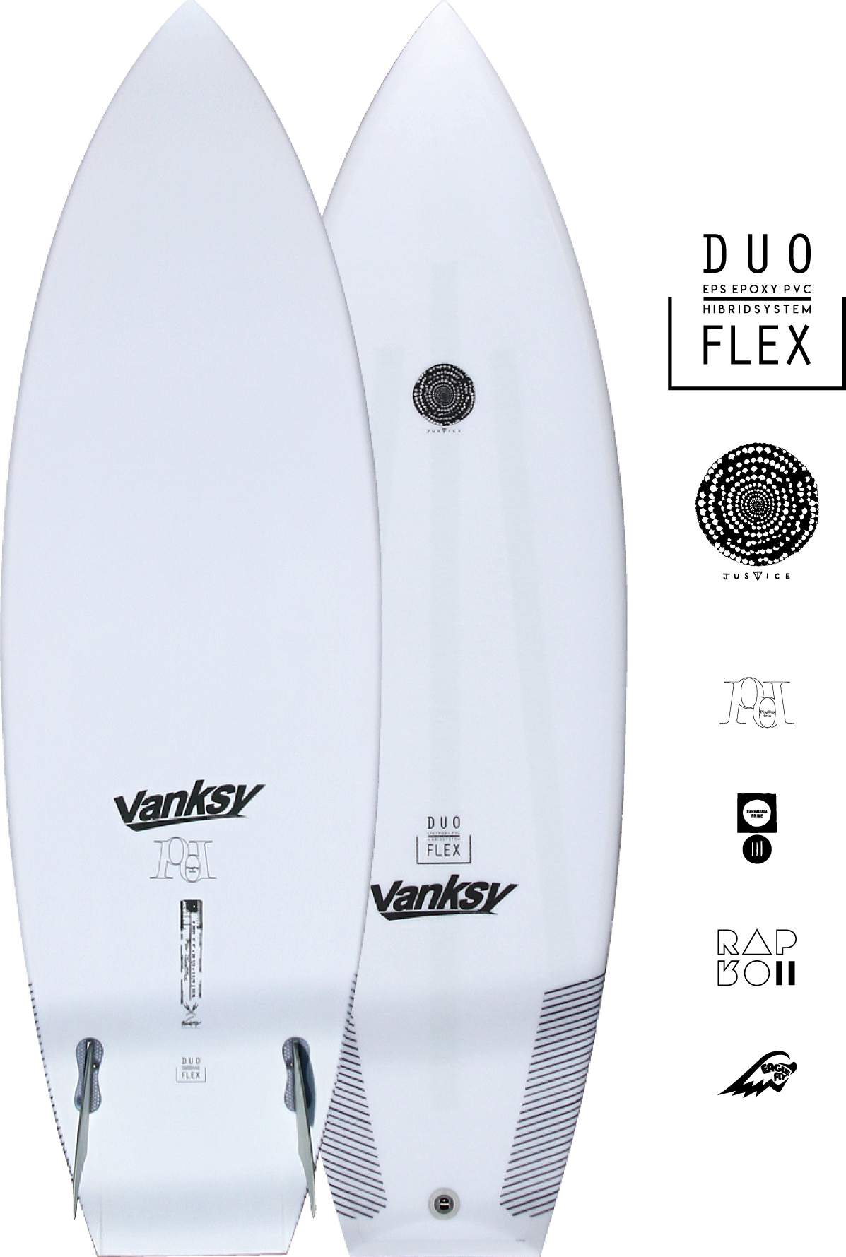 ジャスティスサーフボードフィンケース付き IN.STA 5'8