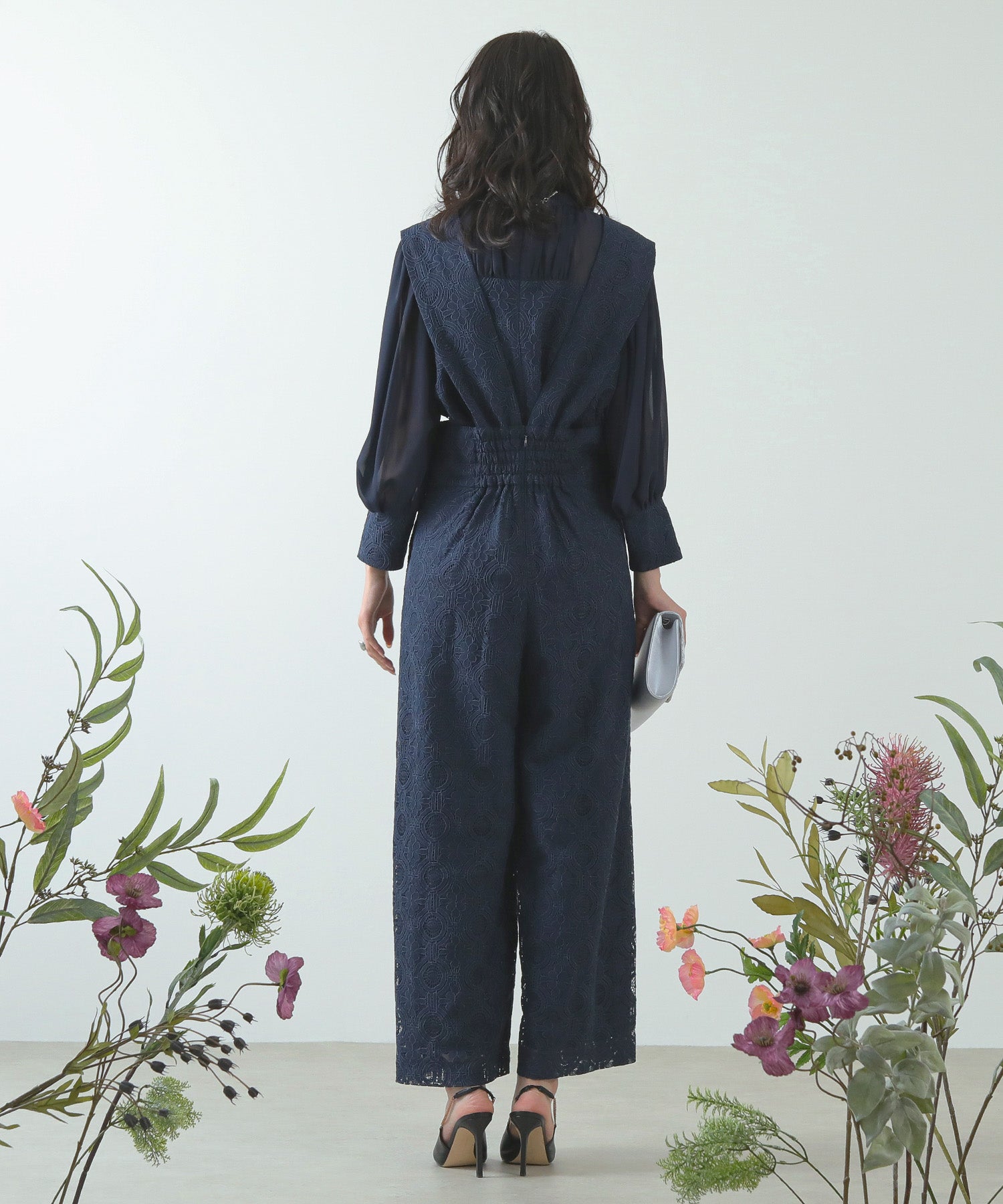 幾何学柄 レース セットアップ パンツ オケージョンドレス