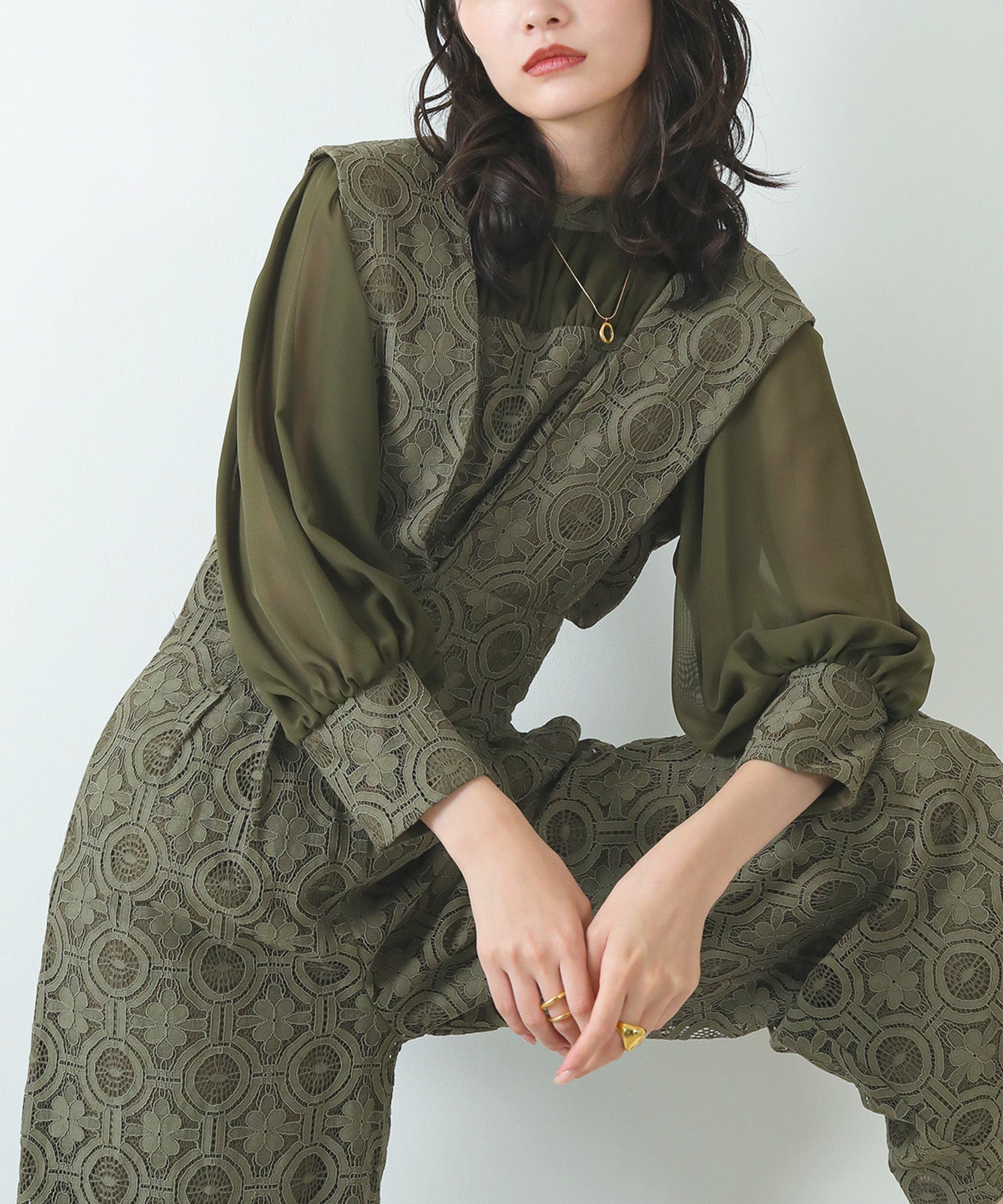 幾何学柄 レース セットアップ パンツ オケージョンドレス