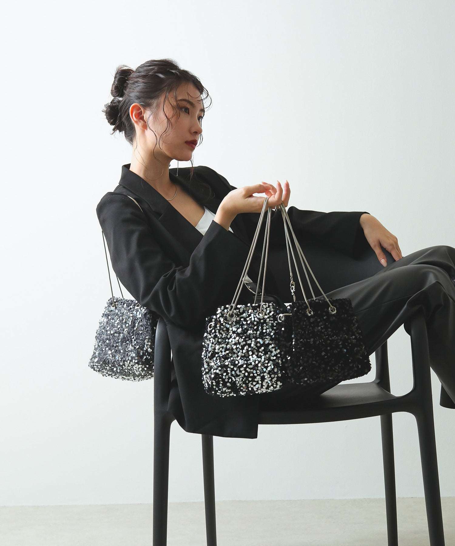 スパンコール 2way 巾着 ハンドバッグ パーティーバック