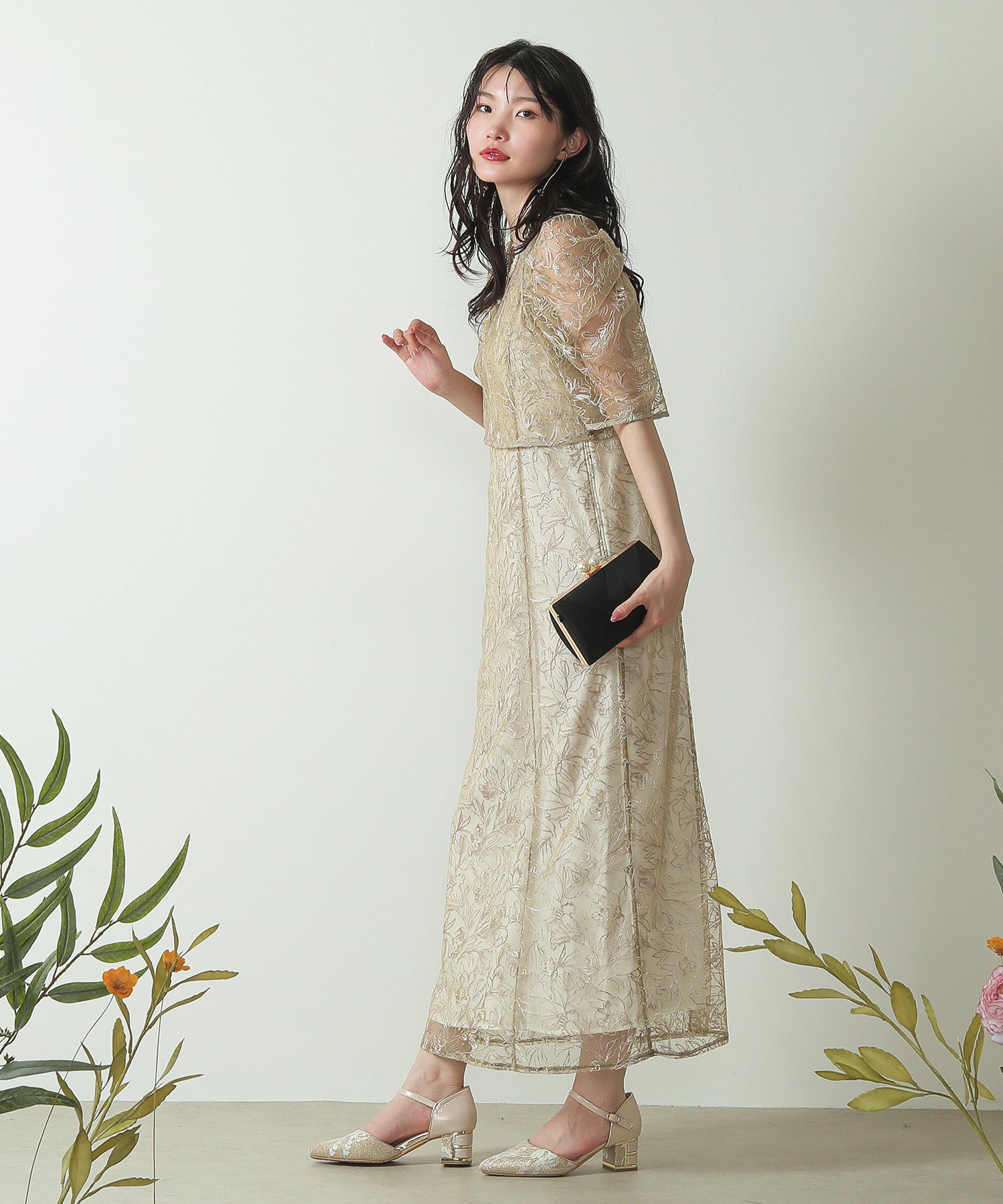 花柄刺繍 レースボレロ キャミワンピース 2点セット ドレス