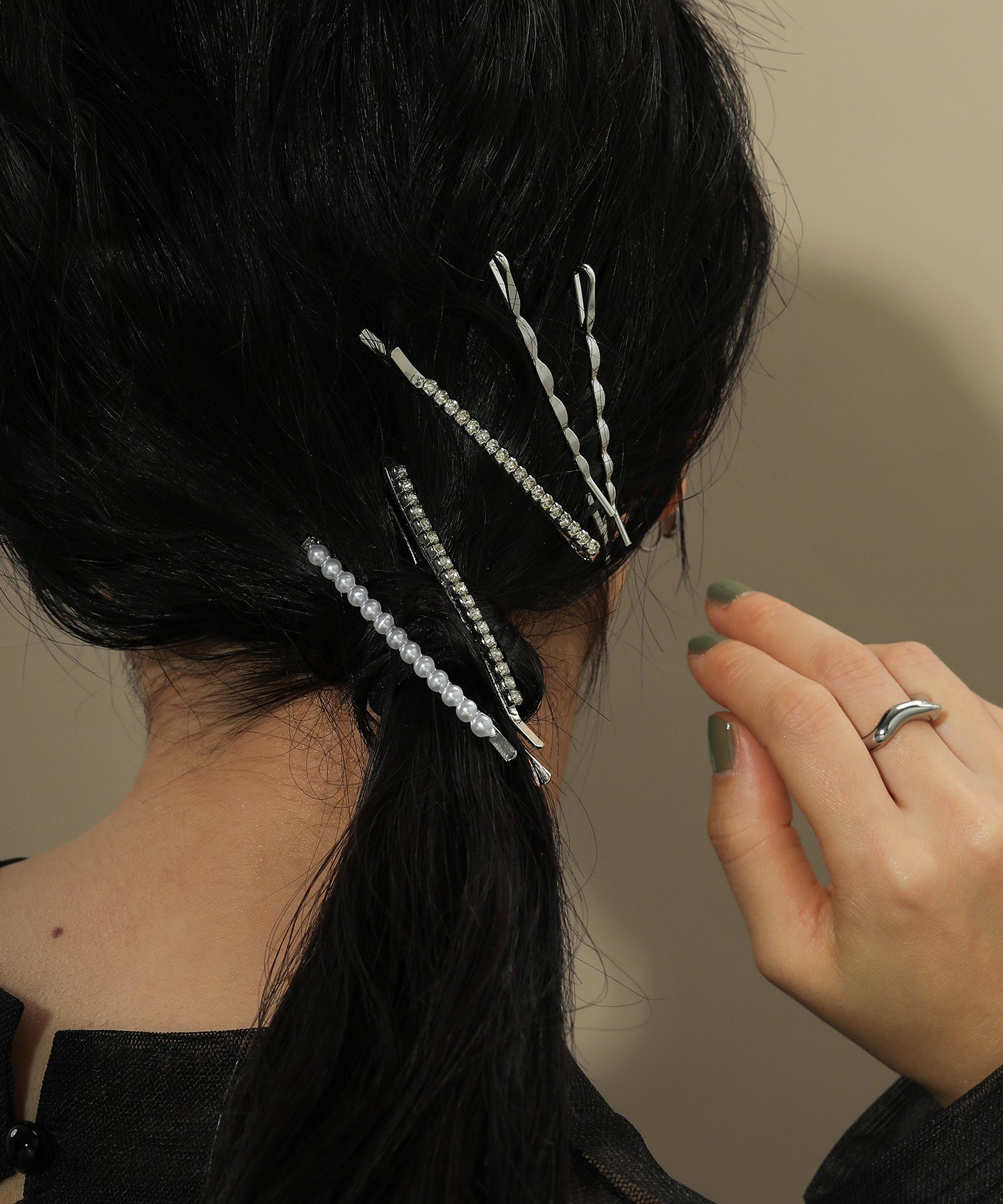 ビジュー パール ヘアピン クリップ 5本セット