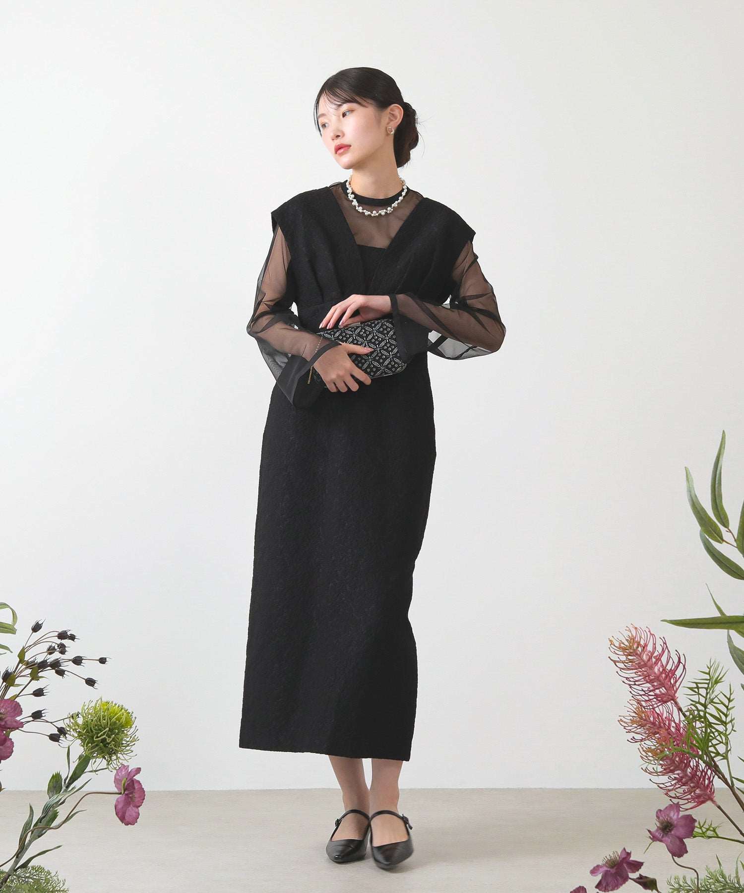 ジャガード ワンピース チュール トップス セット