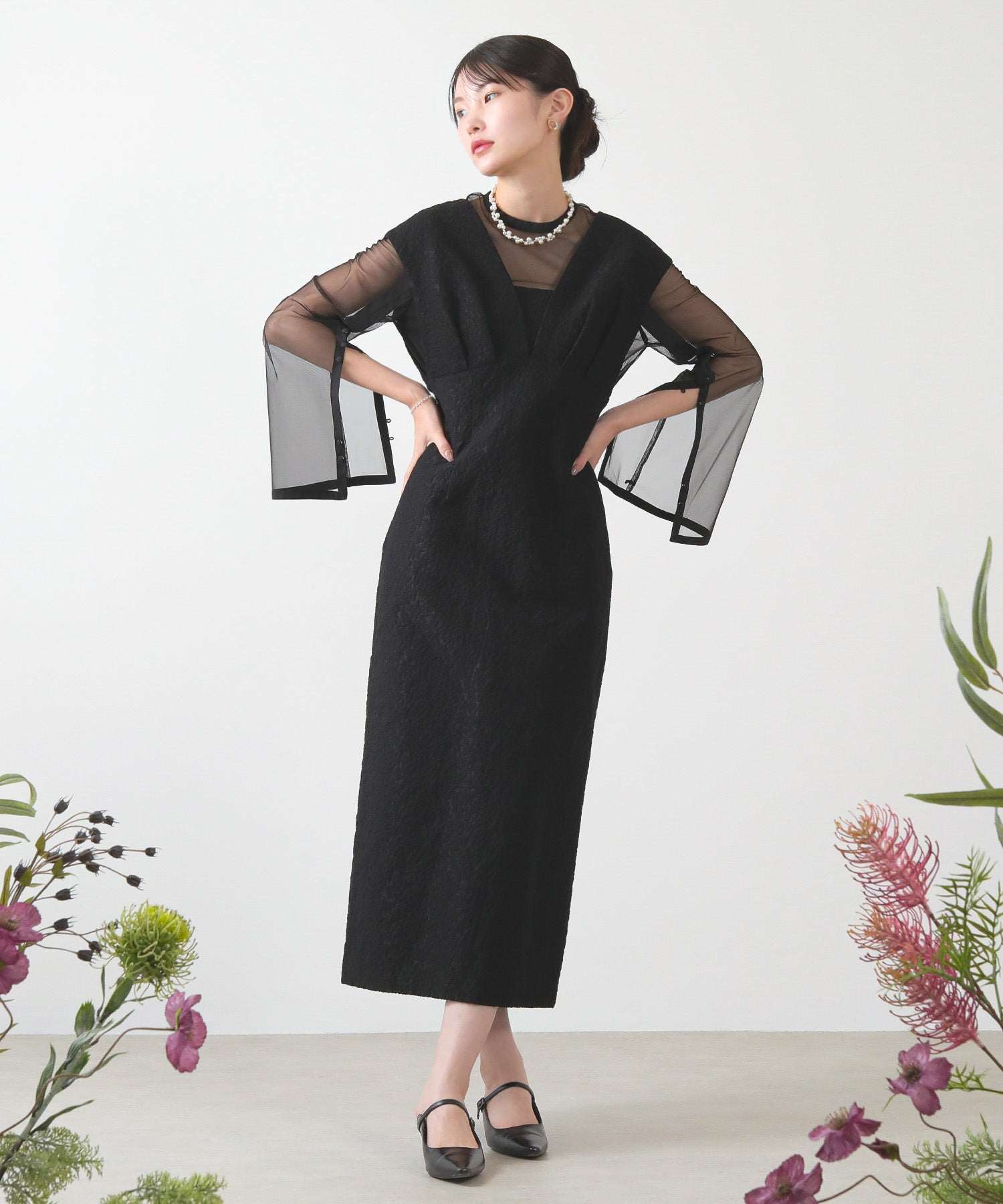 ジャガード ワンピース チュール トップス セット