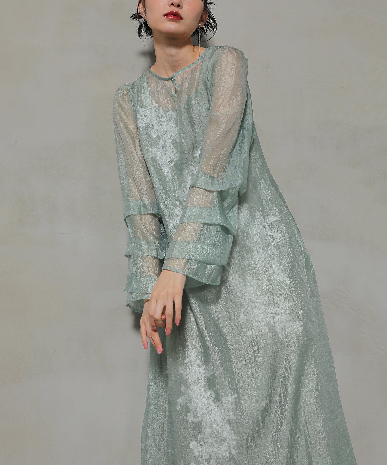 モチーフレース シアー パーティードレス 結婚式 オケージョン