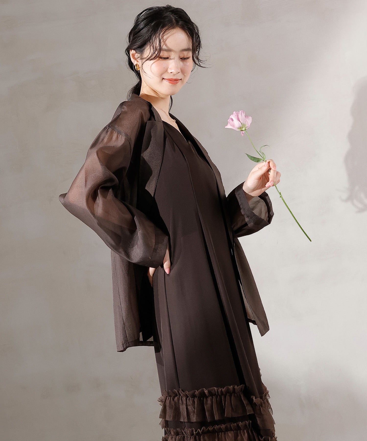 裾フリルキャミワンピース シアージャケット 2点セット ドレス