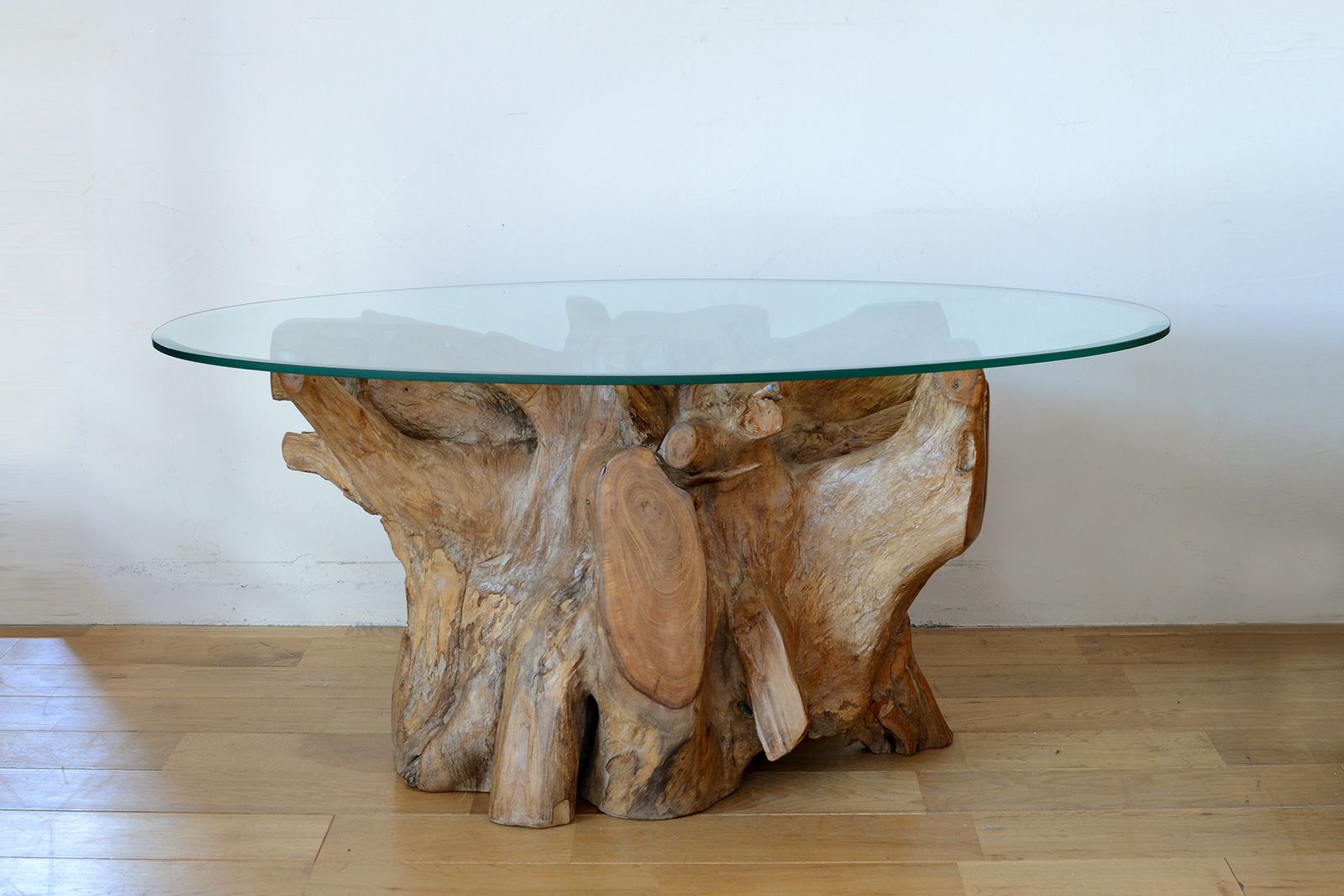 ぽん】kaja 古木ルーツテーブル（Φ80）(ホワイトカラー) ぽん】kaja