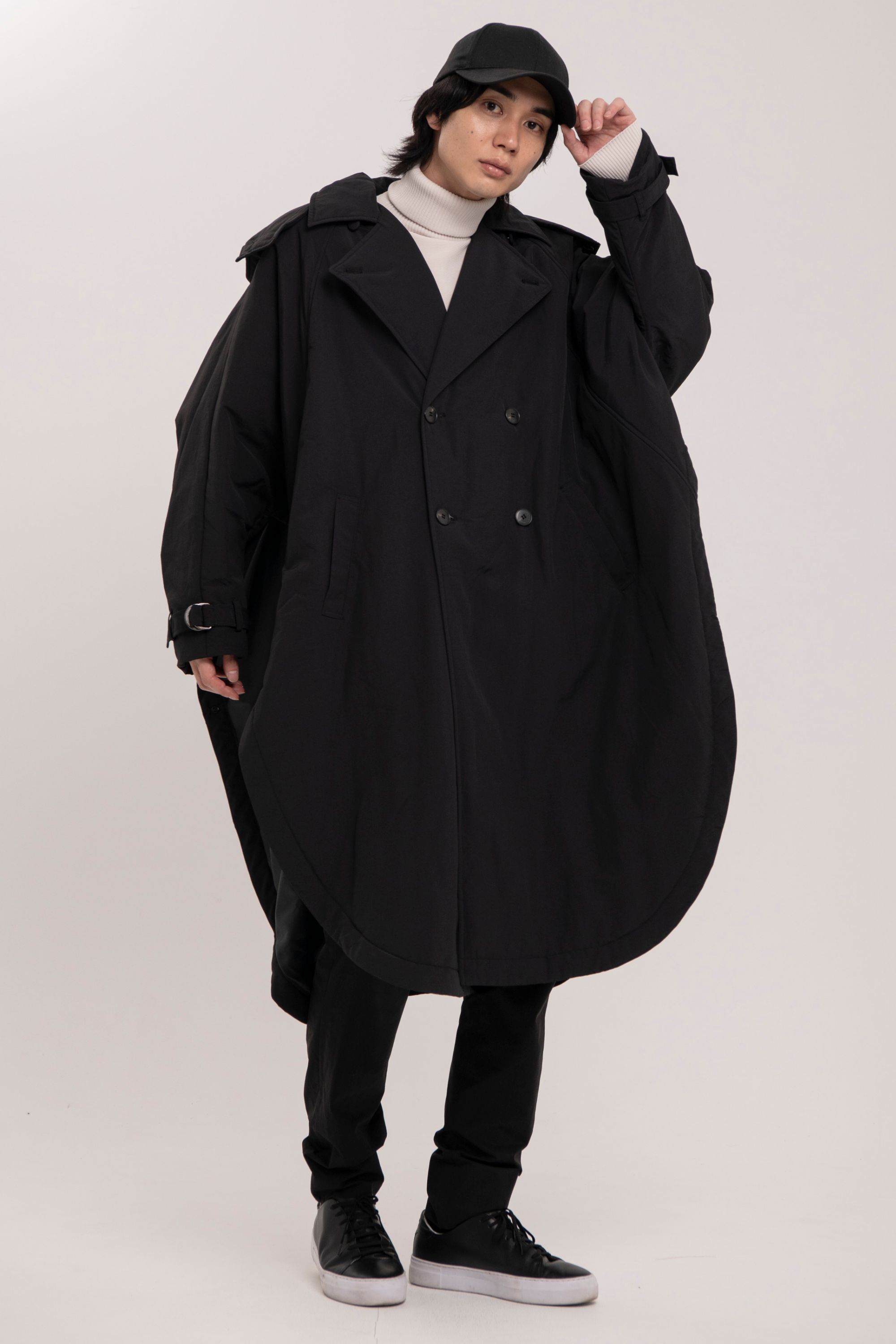 FOURCARD カシミヤ フォックス アシンメトリー ポンチョコート 黒