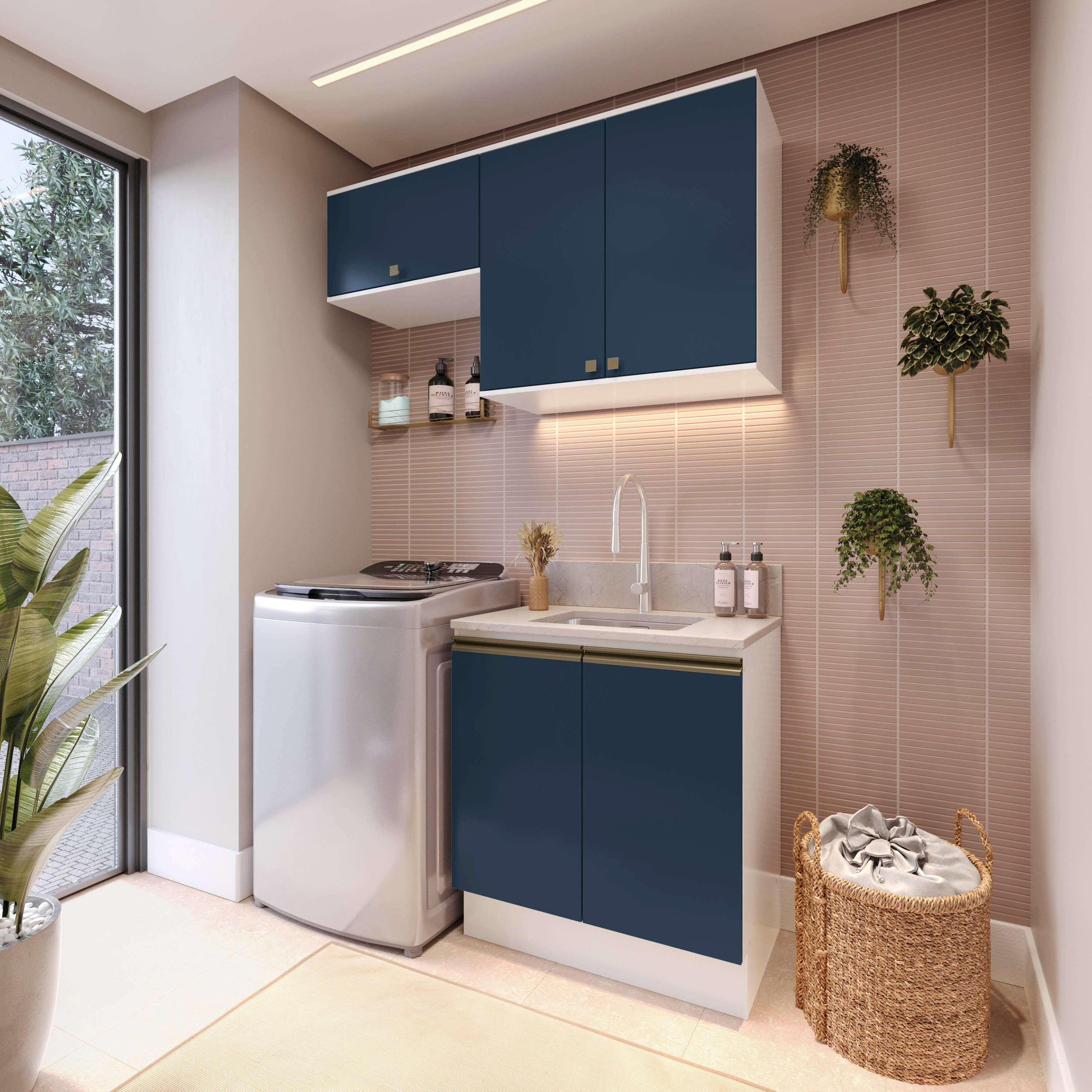 Lavanderia Modulada Kappesberg Celeste 3 Peças Branco/Nogueira