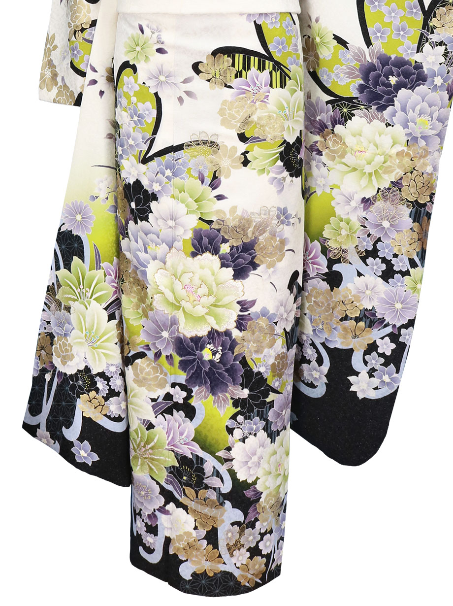 白地に百合と麻の葉の振袖／標準サイズ | 宅配着物レンタルの京都かし