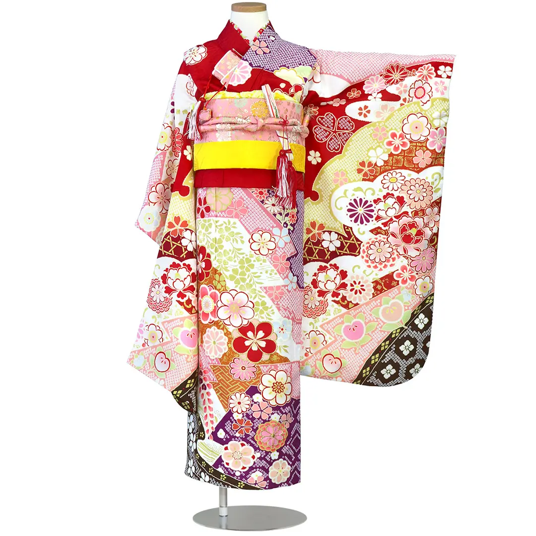 式部浪漫》赤地の辻が花風の着物／七五三・七歳女の子 | 宅配着物
