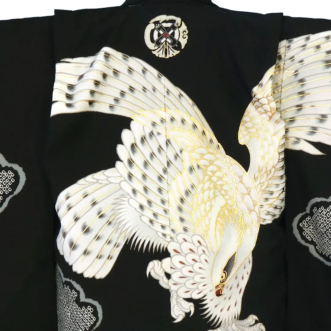 LOWRYS FARM》黒地に鷹と雲取り、黒の袴／七五三・五歳男の子・袴