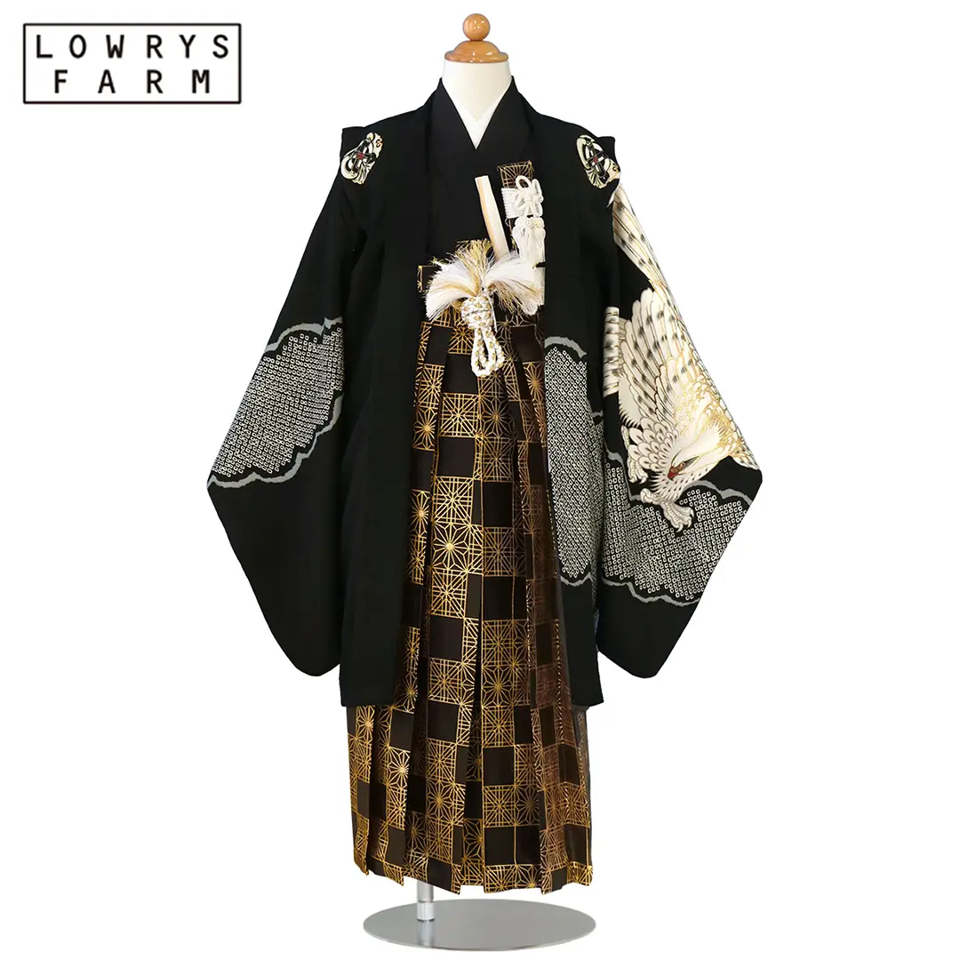 LOWRYS FARM》黒地に鷹と雲取り、黒の袴／七五三・五歳男の子・袴