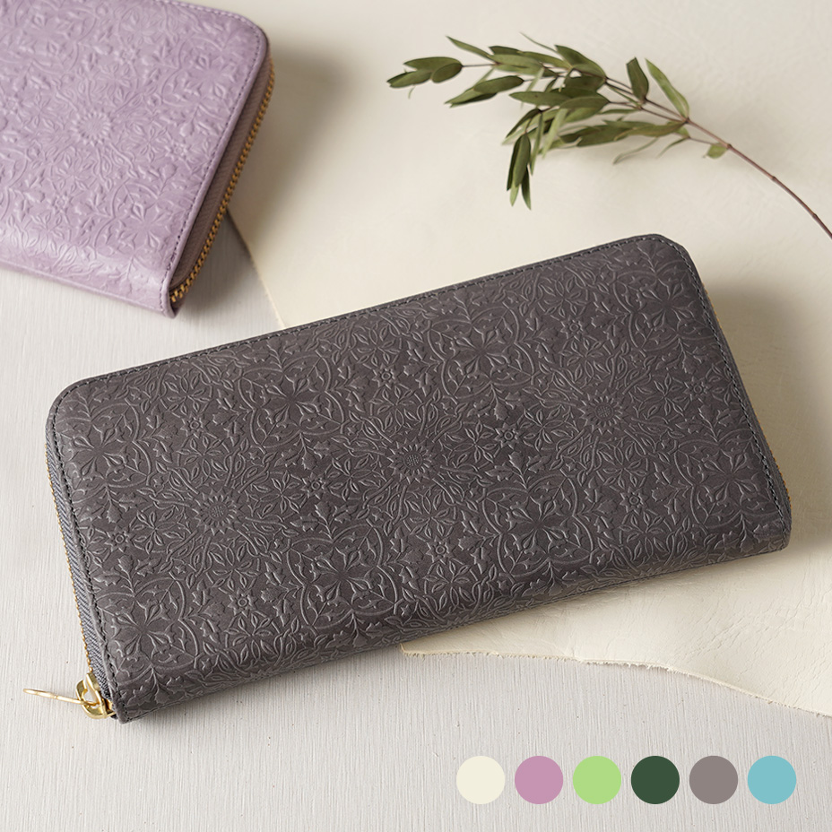 ウィリアムモリスのデザインを型押しした大容量の長財布【HIRAMEKI.】