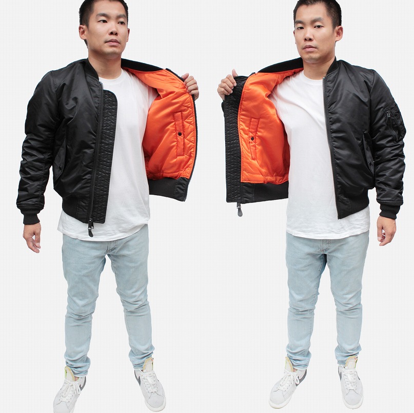 AVIREX MA-1 ナイロンジャケット メンズ ブラック/セージ M/L/LL/3L