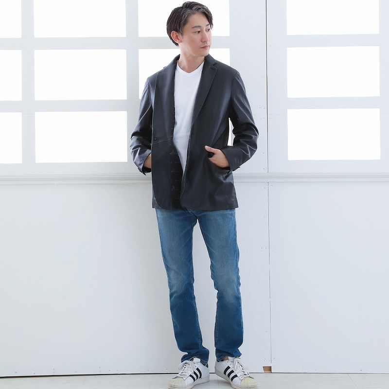 ラムレザー 本革 テーラードジャケット メンズ 2つボタン ブレザー 羊