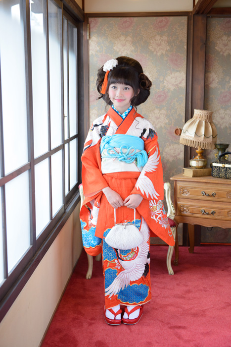 7-6赤鶴（あかつる）｜七五三レンタル衣装 7歳女児 - キモノガール