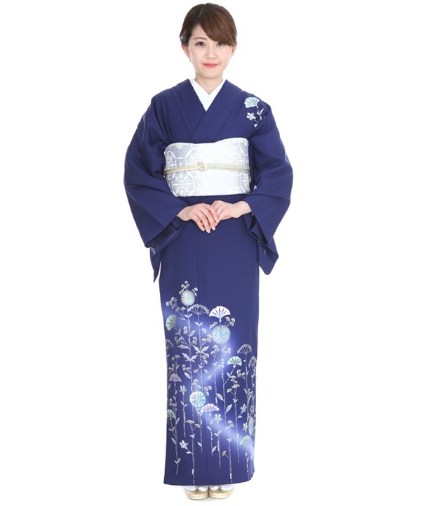 訪問着レンタル｜和田光正 青紺に唐花｜H0081｜L｜宅配着物レンタル
