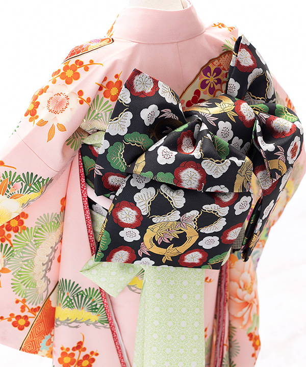 七五三(七歳女の子)着物レンタル｜【乙葉】ピンクに扇と松梅柄着物