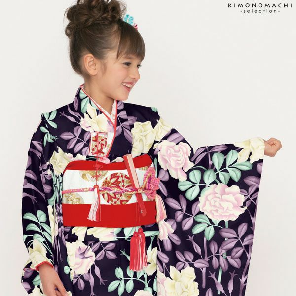 Prices down2】七五三四つ身「黒色 薔薇」Shikibu Classic 7歳向け