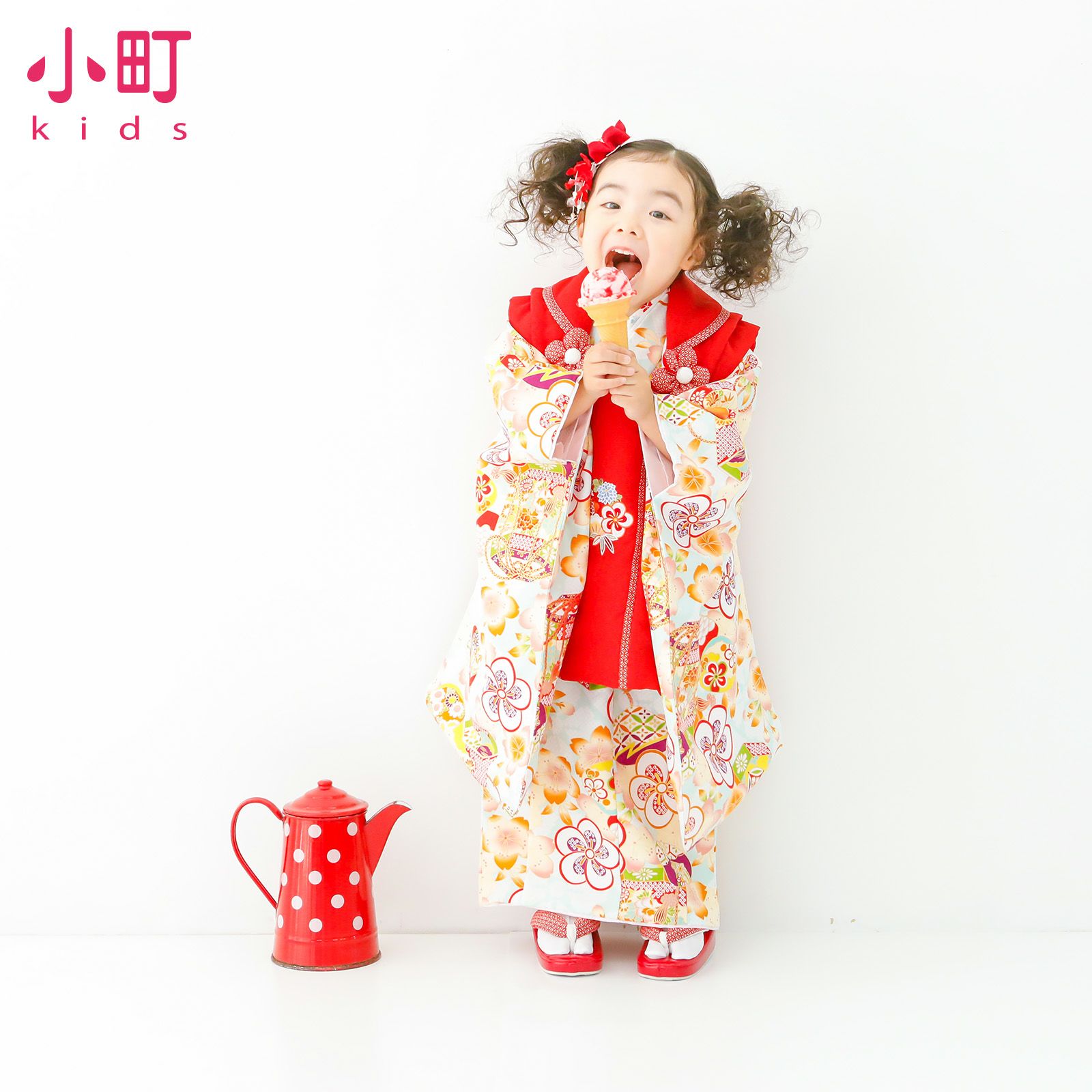 七五三 着物 3歳 女の子 ブランド被布セット 小町 「水色地 ねじ梅と貝