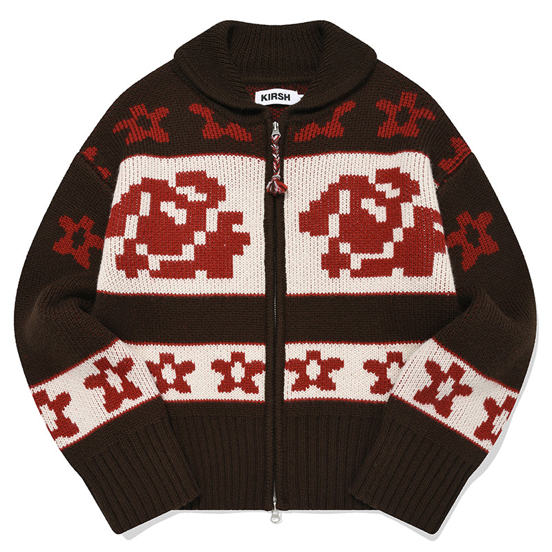 ウールカウチンニットジップアップ【ブルー】