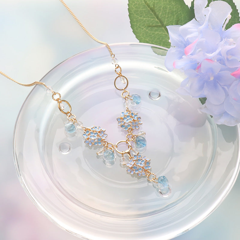 レシピNo.KR1189 チャーム紫陽花とティアドロップビーズのネックレス