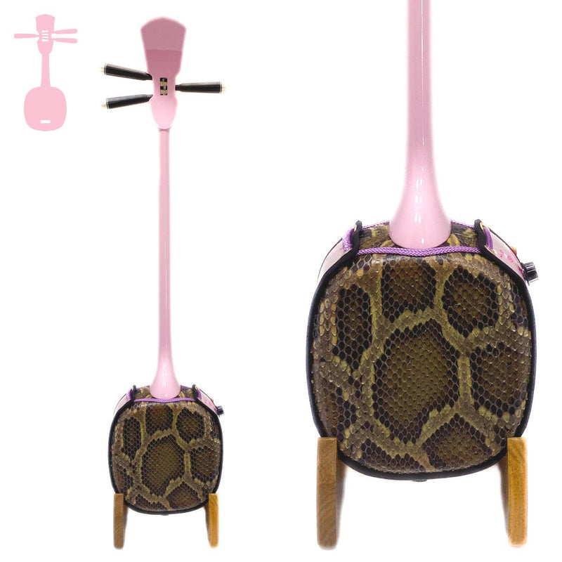 真壁型 ピンク 本蛇皮一枚張り エレキ カラー棹三線 – 米須三線店