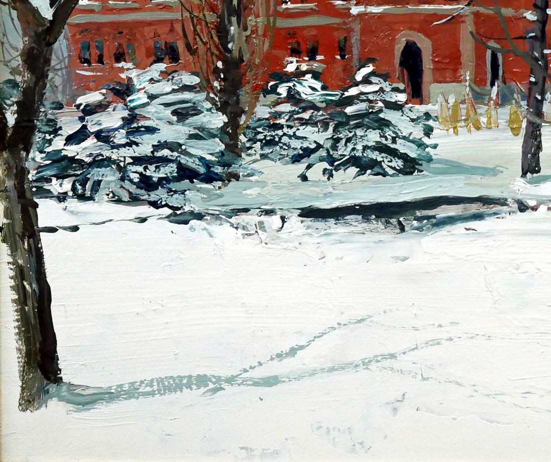 小田切訓「雪の北海道庁」油絵・F8号 絵画買取・販売の小竹美術