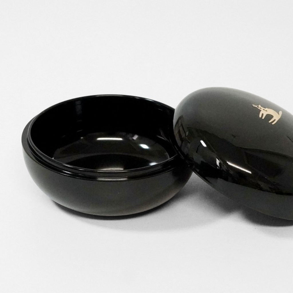 高岡 丸小物入 螺鈿猫 黒 – 漆器 高翆