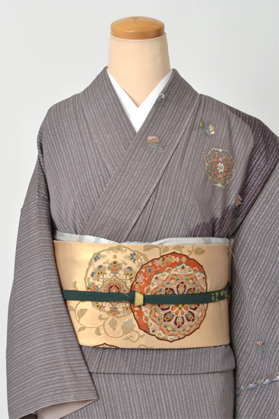 ZF-1348 訪問着 作家物 落款 モダン ハイセンス 正絹 共八掛 小豆色