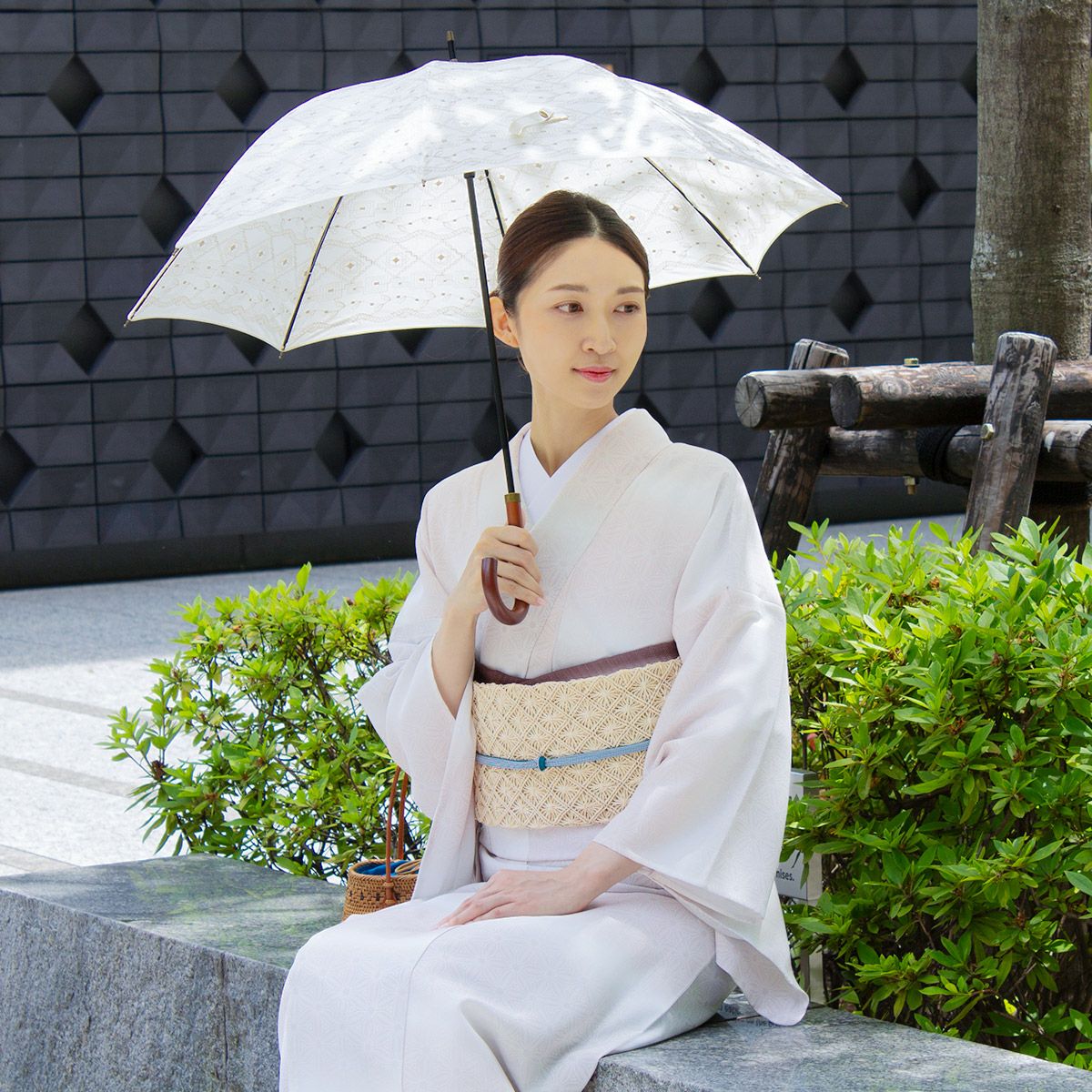 誉田屋源兵衛】半幅帯 通風段文 生成 芭蕉 夏/単衣 くるり｜着物屋