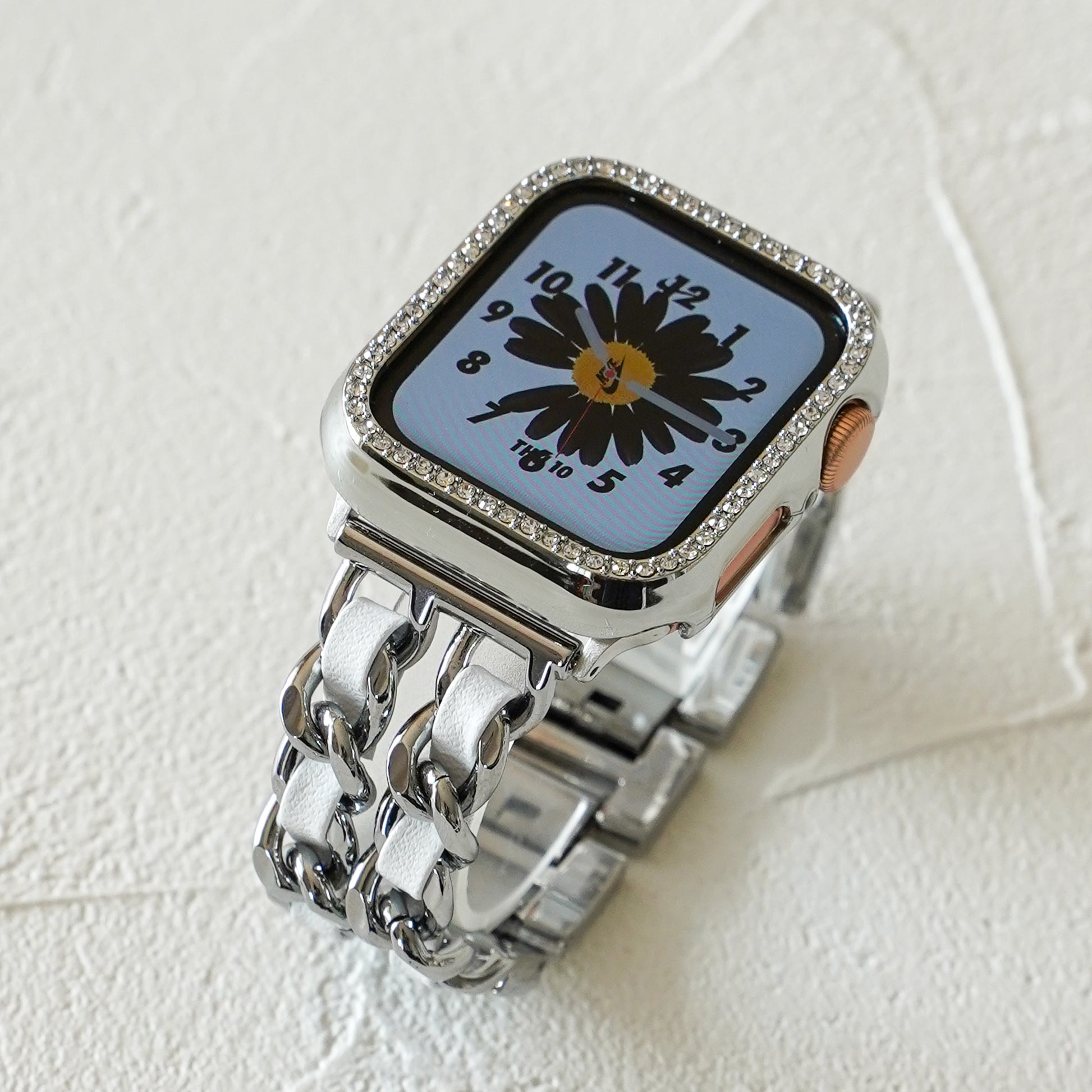 2連チェーン×レザー シルバー ローズゴールド アップルウォッチバンド