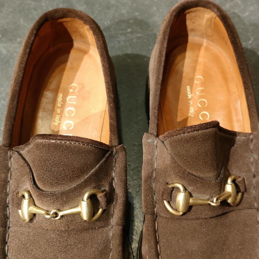 極美品【GUCCI】グッチ ビットローファー スエード ゴールド金具