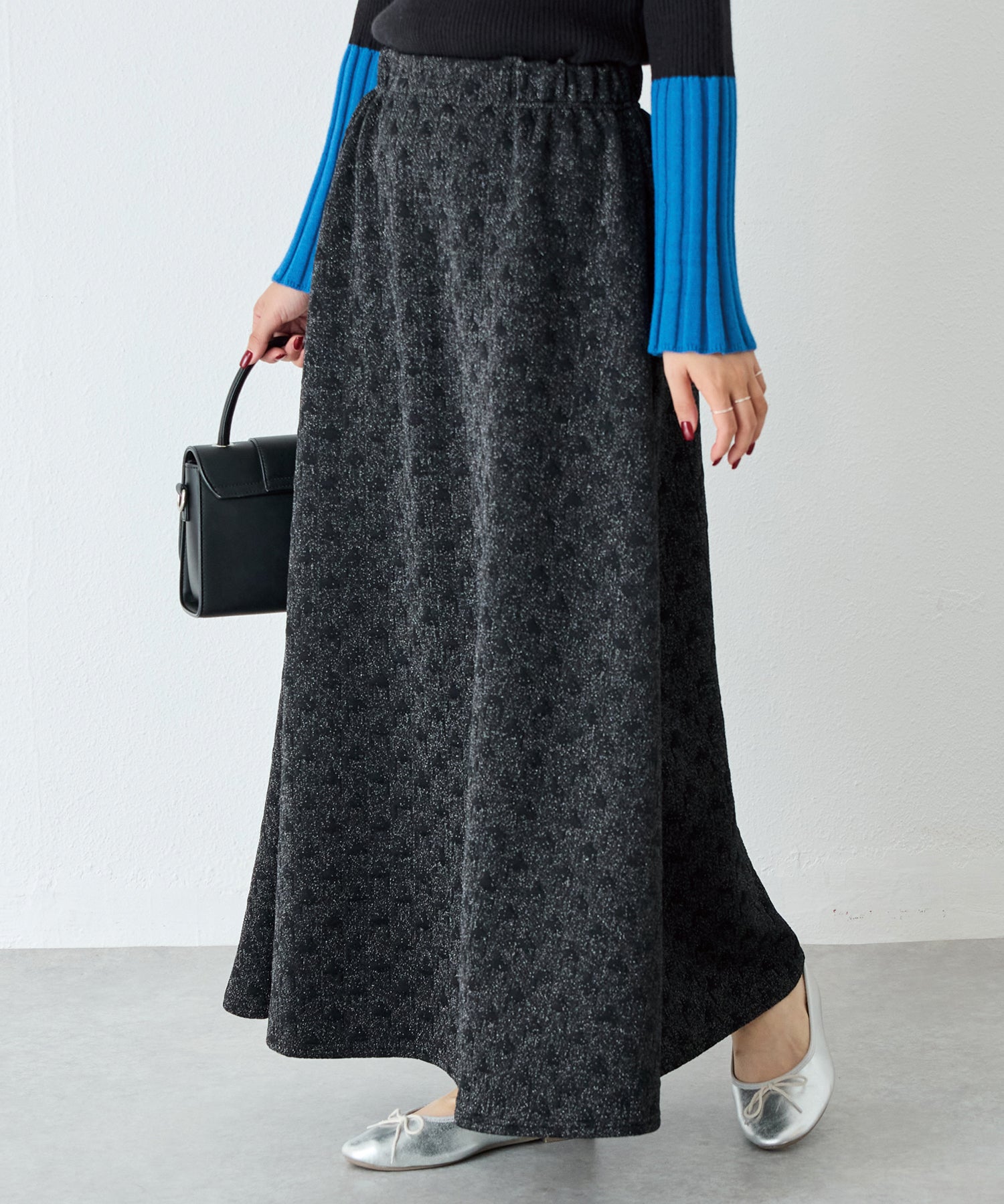 ラメ千鳥膨れジャガードフレアスカート | ラビアンジェ-⼤きいサイズの