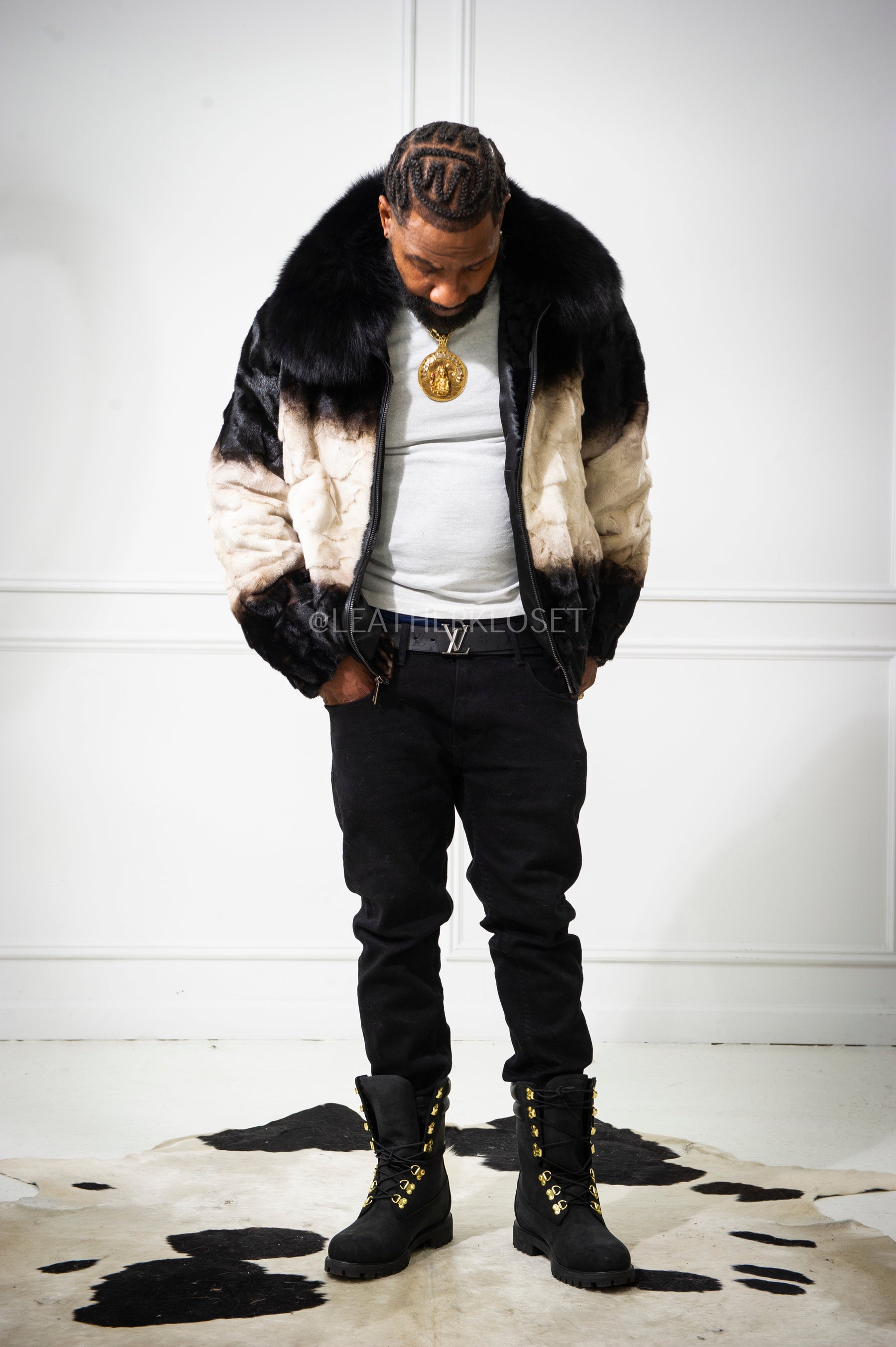 Men's Panda Mink Bomber Jacket [Black/White] – LeatherKloset