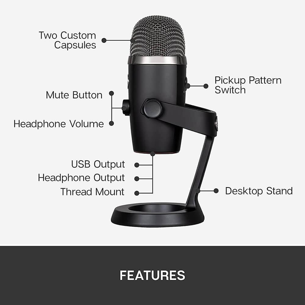 Custom BLUE YETI NANO USB CONDENSER MICROPHONE BLU-YETINANOBK Black