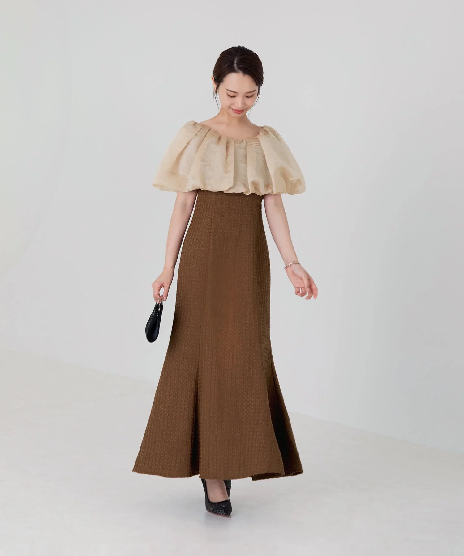 当日発送】2WAYオフショルダーパフスリーブマーメイドドレス