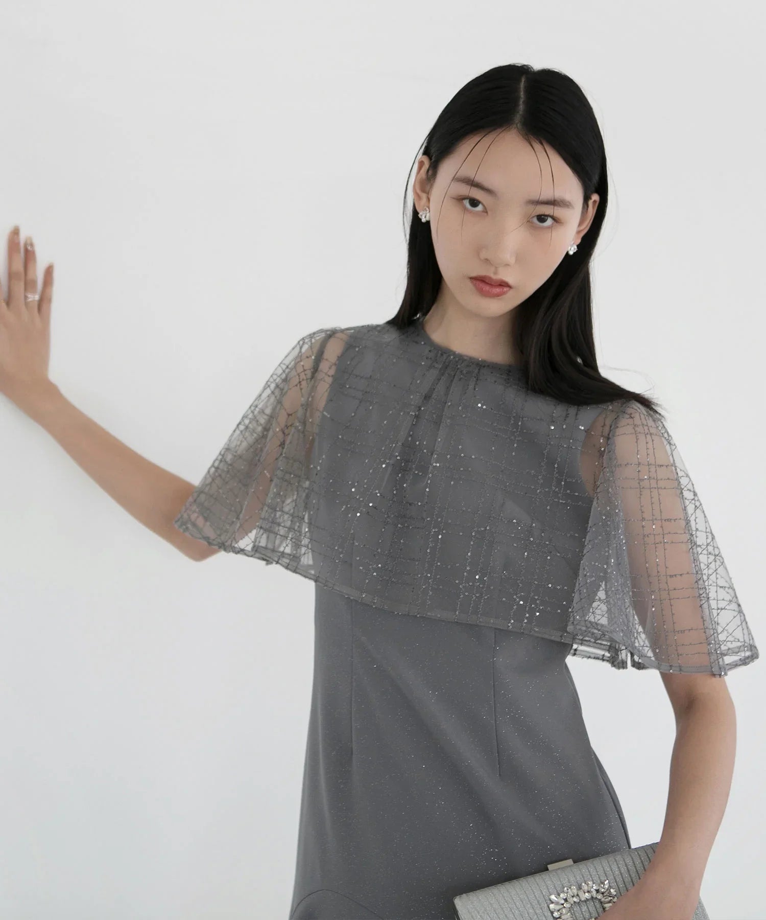 当日発送】チェックスパンコールボレロラメドレス/パーティードレス