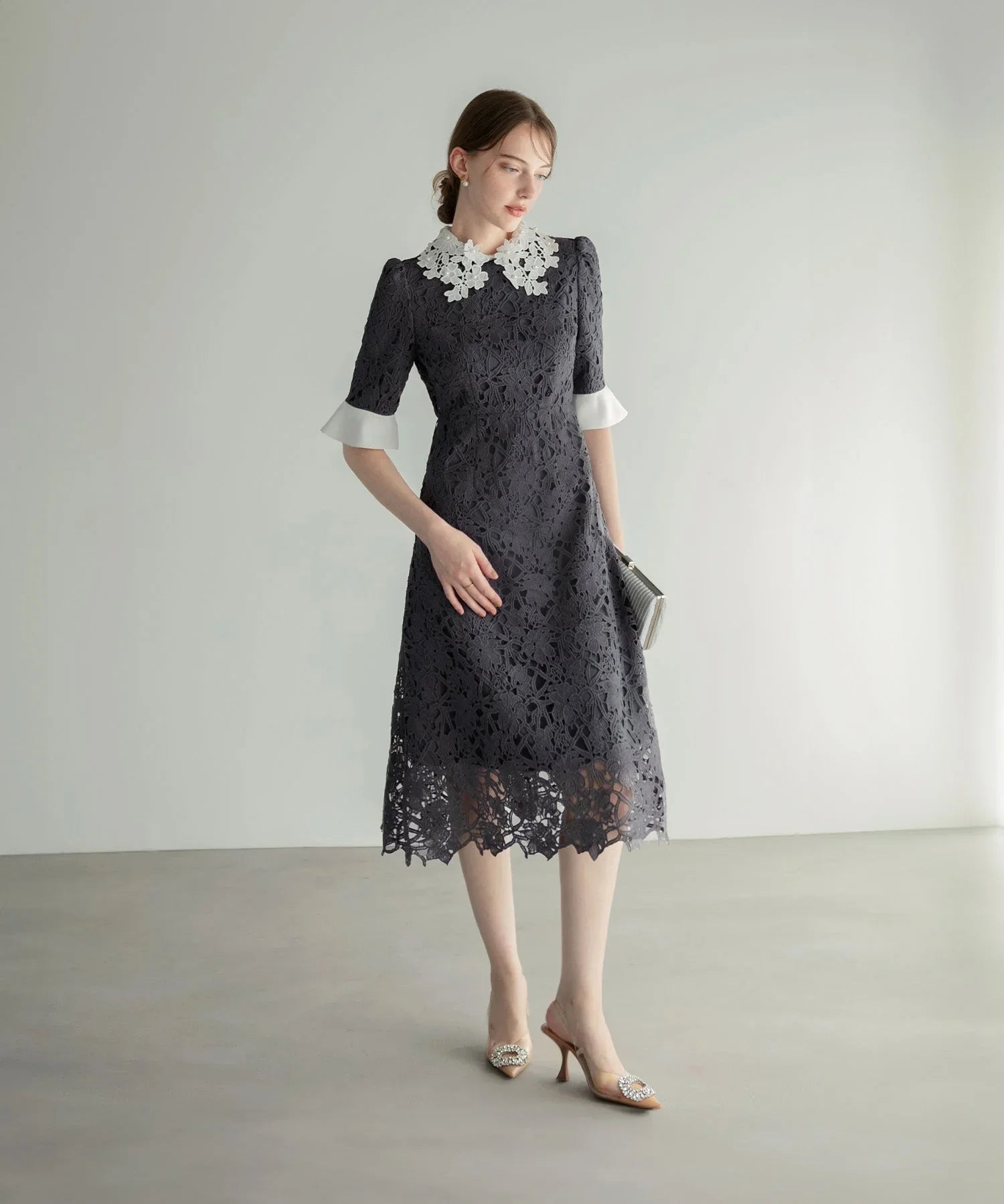 当日発送】花柄レースカラースパンコールAラインドレス/パーティー