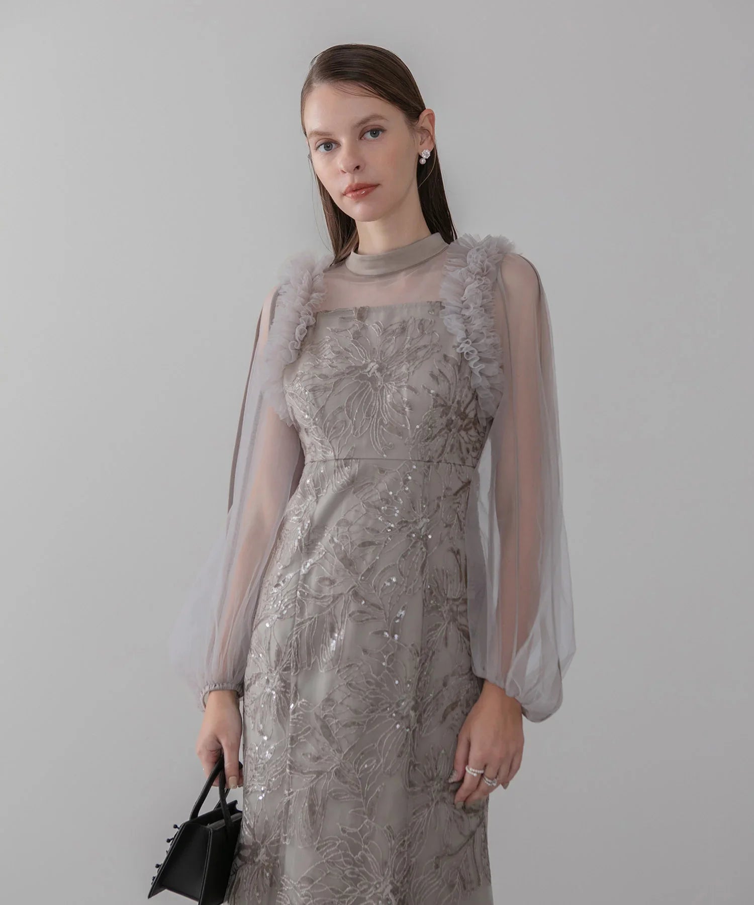 一部当日発送】フラワースパンコールチュールフリルロングスリーブ