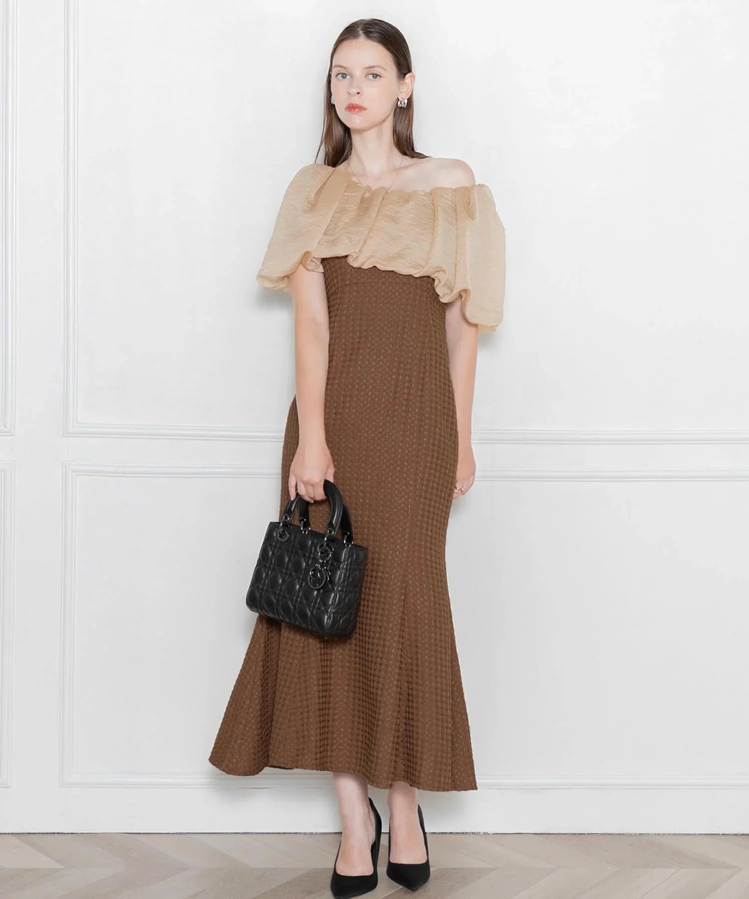 当日発送】2WAYオフショルダーパフスリーブマーメイドドレス